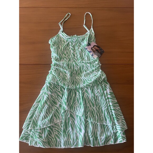 Diane Von Furstanberg Strappy Mesh Sea Twig Green Mini Dress DVF - Picture 2 of 11
